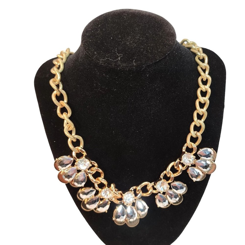 Gold Chunky Link Statement‎ Necklace Five Stone Accents